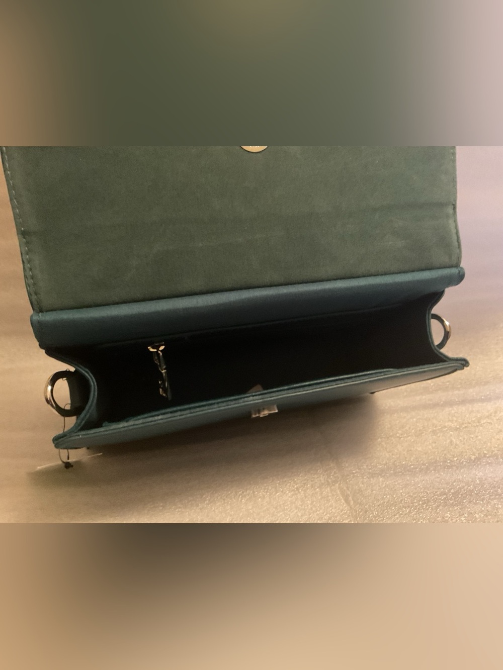 Badgley Mischka Forest Green Vegan Leather Convertible Crossbody Clutch Silver - Picture 8 of 10